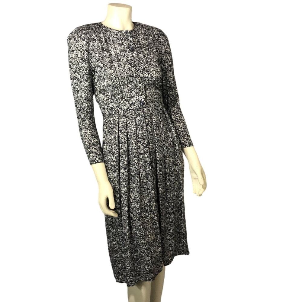 Karin Stevens vintage black & white patterned pleated dress size 4 p